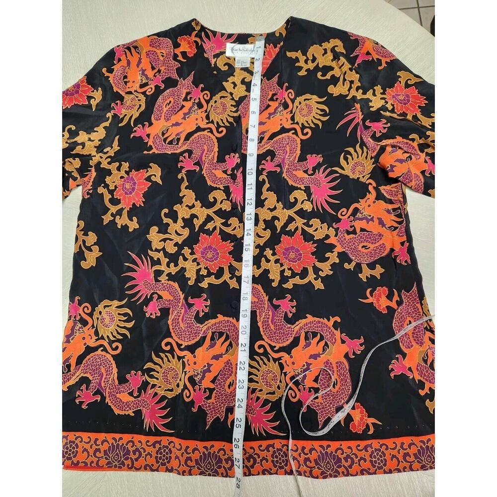 Mint DVF Diane Von Furstenberg Silk Assets Blouse Multi Color Asian Dragon S - Picture 7 of 8